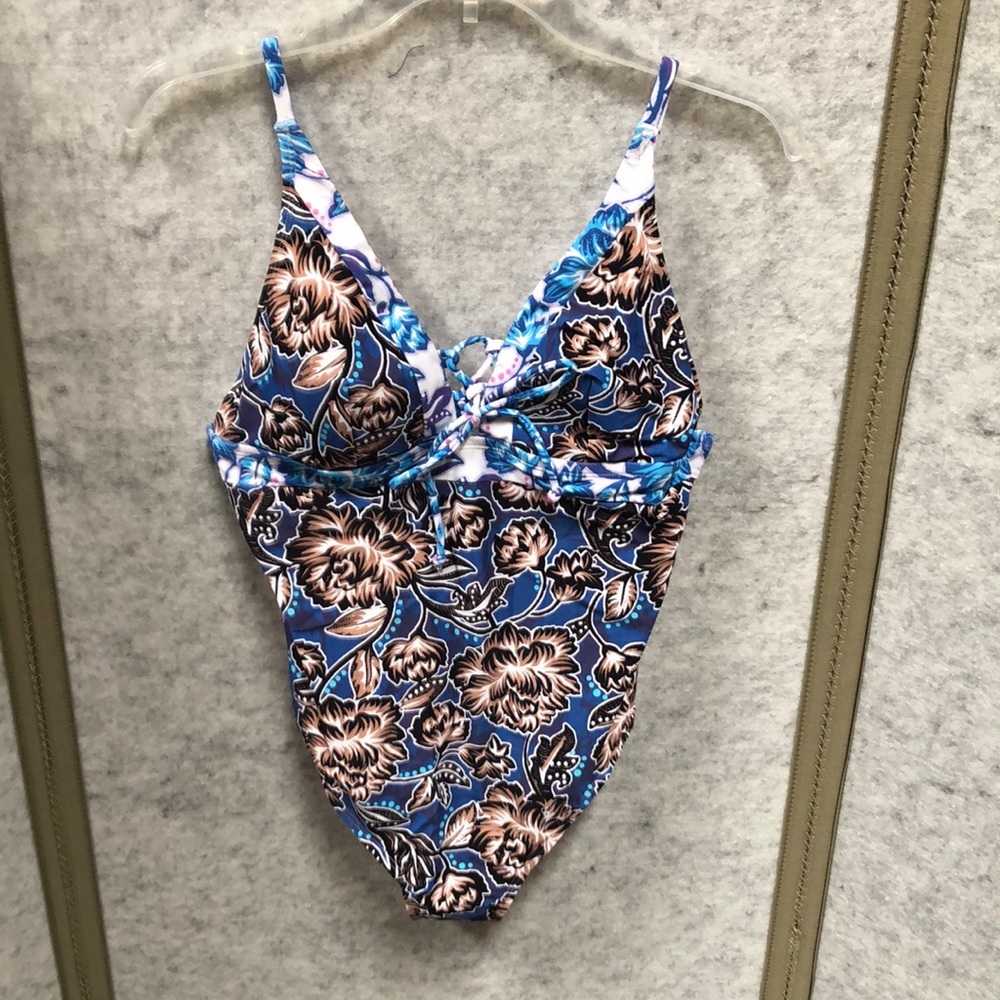 Floral Blue and Brown Swimsuit NWT